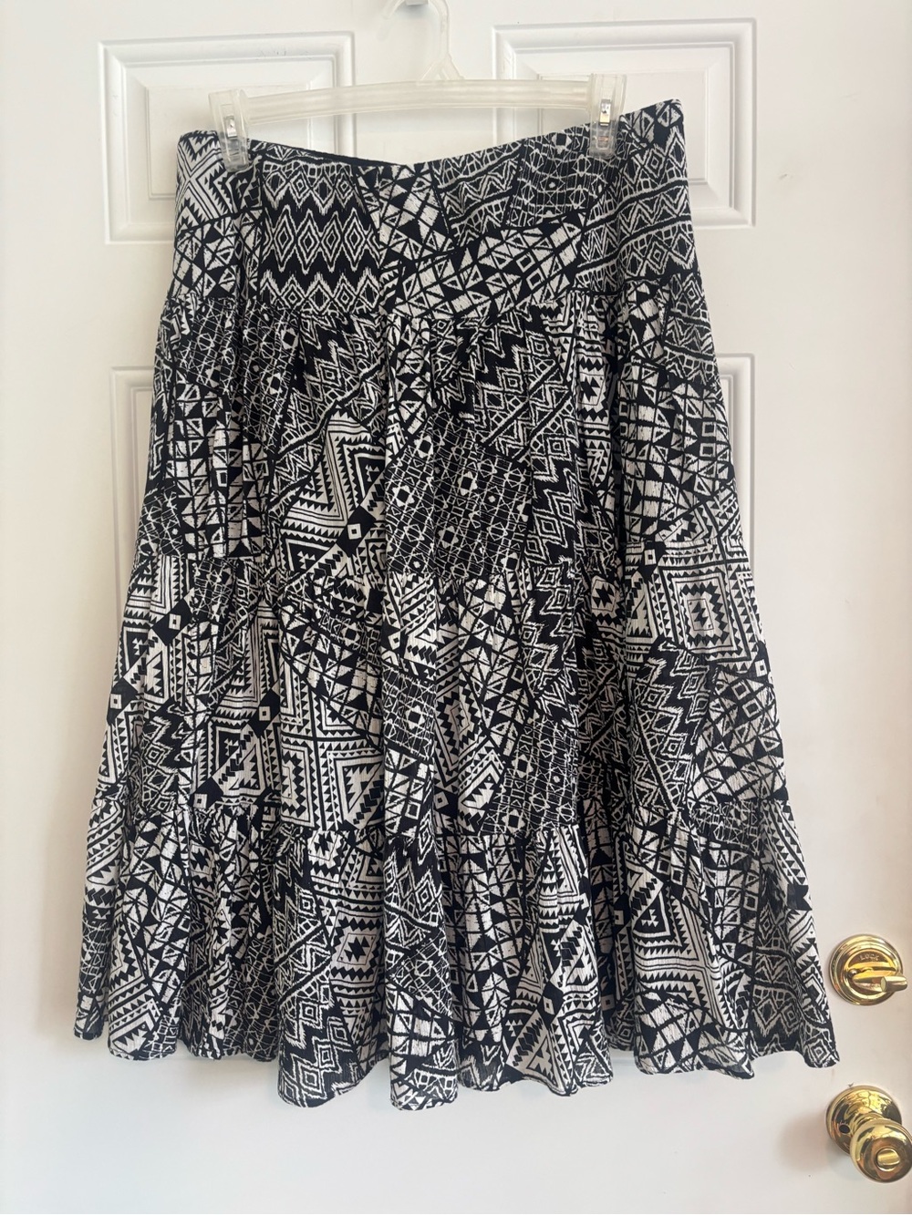 NWT Chaps Black & White Tiered Geometric Midi Skirt , Size XL